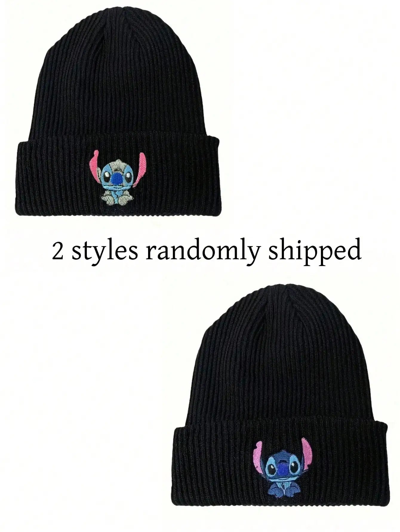 1pc Stitch Knit Hat Cartoon Embroidered Benie Cap Cute Unisex Warm Stretchy Hats Birthday Gift for Adult Outdoor Thermal Caps