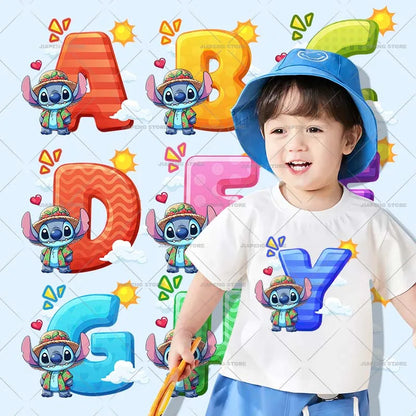 Cartoon Stitch Patches for Clothes Heat Transfer Patch On Clothing Stickers DIY T-Shirt Hoodies Accessory A-Z 26 English Letters
