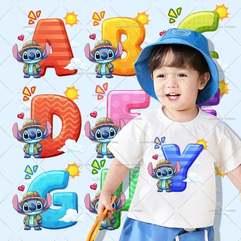Cartoon Stitch Patches for Clothes Heat Transfer Patch On Clothing Stickers DIY T-Shirt Hoodies Accessory A-Z 26 English Letters