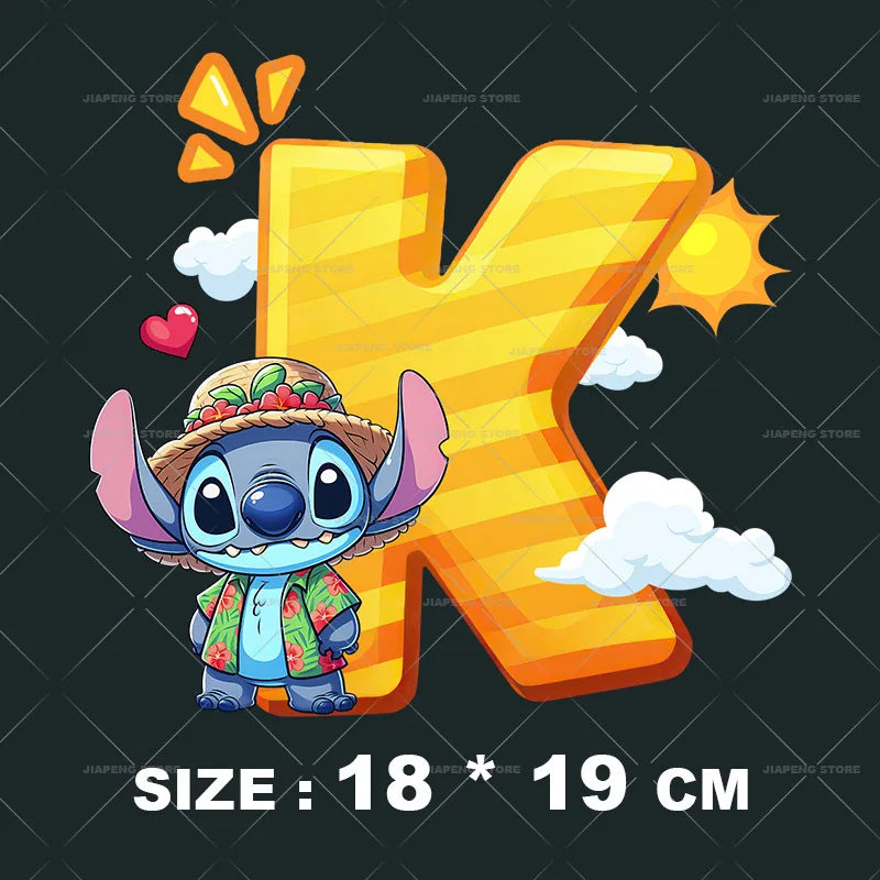 Cartoon Stitch Patches for Clothes Heat Transfer Patch On Clothing Stickers DIY T-Shirt Hoodies Accessory A-Z 26 English Letters