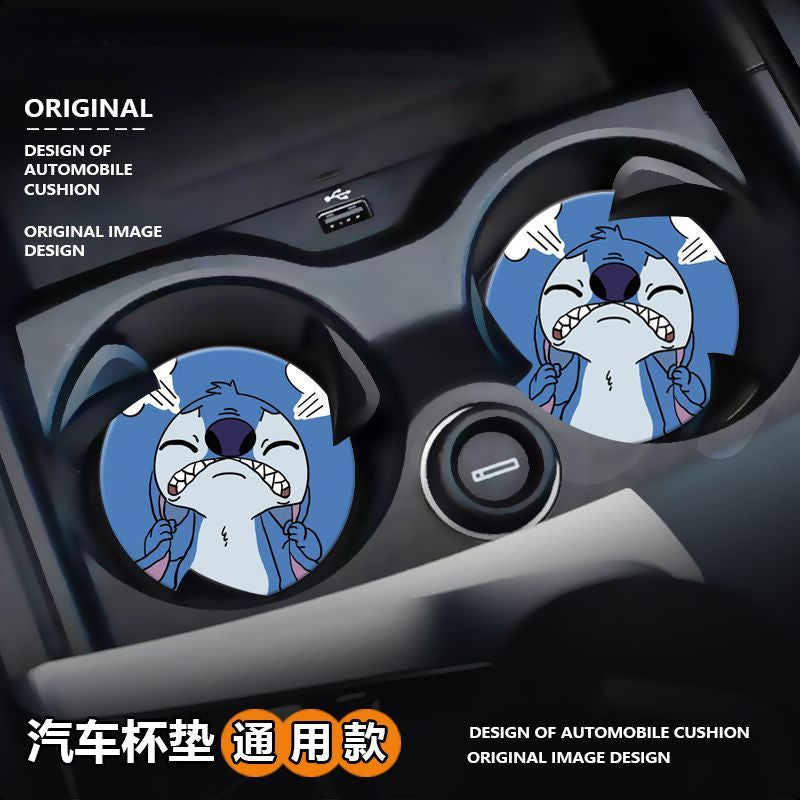 Stitch cute cartoon animation peripheral car storage non-slip mat car interior decoration creative personality water coaster