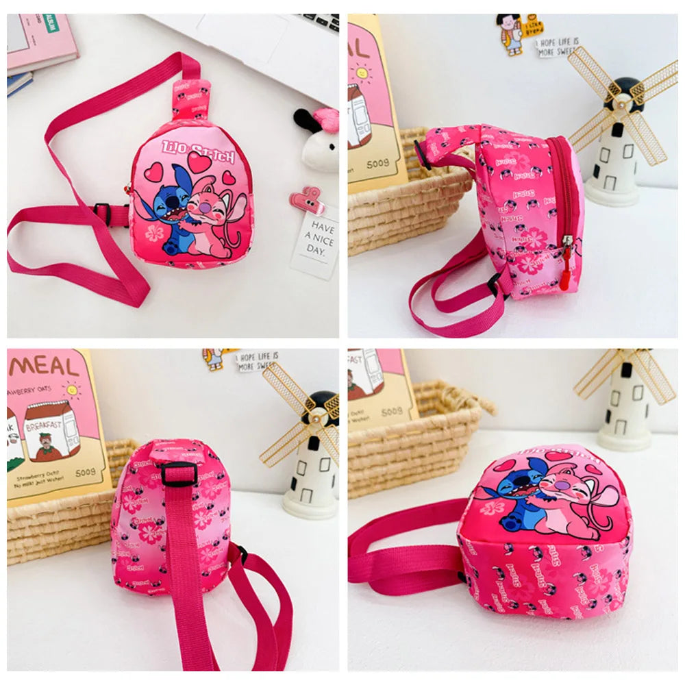 Stitch Cute Cartoon Shoulder Bag Kawaii Chest Bag Portable Travel Satchel Outdoor Tote Purse Children's Backpacks Christmas Gift