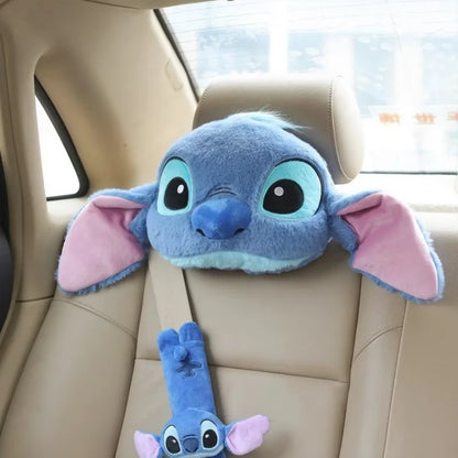 Cartoon Stitch Car Headrest Neck Pillow Neck Support Car Seat Belt Shoulder Cover Child Protective Cute Car Interior Accessories
