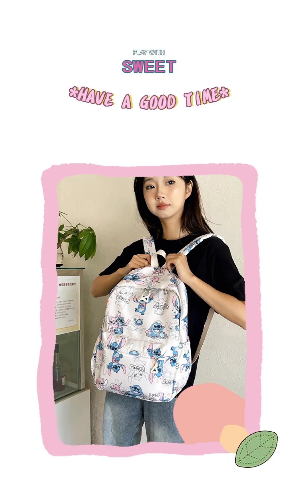 Stitch Cartoon Backpack Spacious Daypack Kawaii Lightweight Design Waterproof College Bag Functional Travel Essential 2025