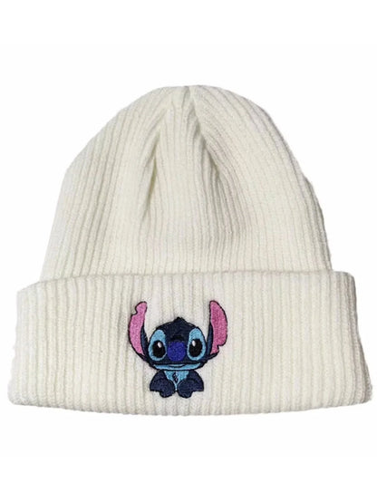 1pc Stitch Knit Hat Cartoon Embroidered Benie Cap Cute Unisex Warm Stretchy Hats Birthday Gift for Adult Outdoor Thermal Caps