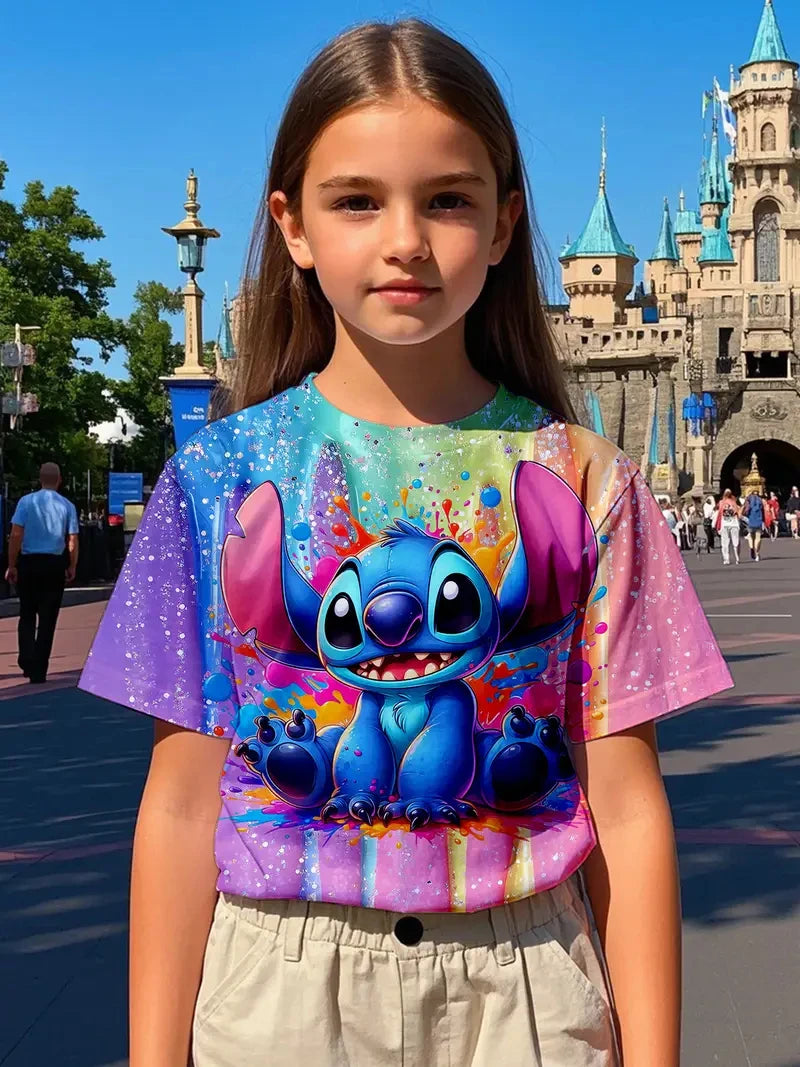 Stitch Cartoon Style T-shirt for Kids Boys Girls Breathable Quick Dry Soft Fabric Summer Sports Casual Jersey Top