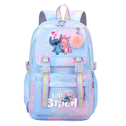 Stitch Large Capacity Backpack Casual Nylon Cute Daypack Cartoon Anime Schoolbag Girl Travel Commute Knapsack Mochila