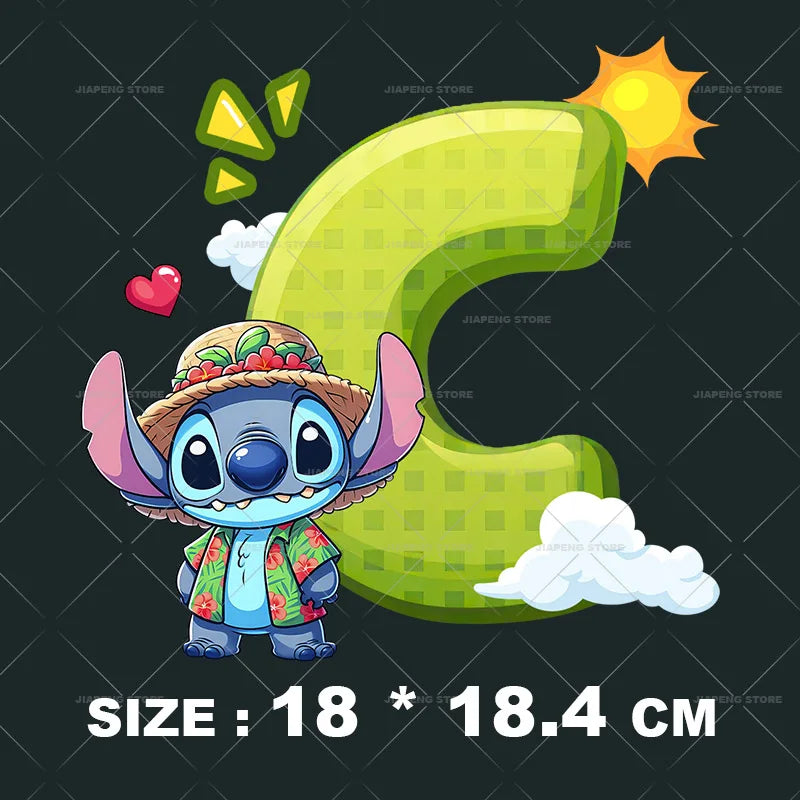 Cartoon Stitch Patches for Clothes Heat Transfer Patch On Clothing Stickers DIY T-Shirt Hoodies Accessory A-Z 26 English Letters