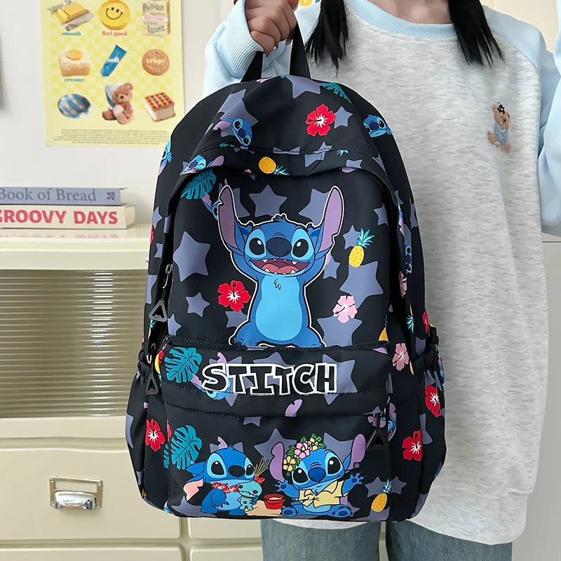 Stitch Cartoon Backpack, Large Capacity Daypack, Lightweight, Durable Nylon Schoolbag for Travel, Daily Commuting and School