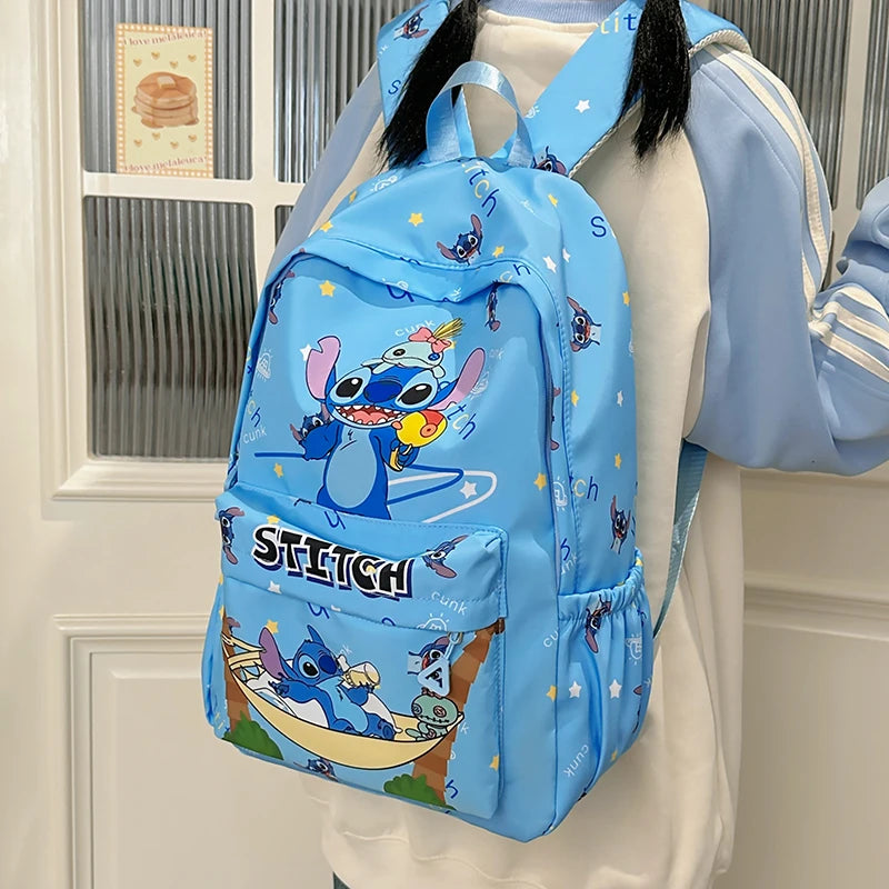 Stitch Cartoon Backpack, Large Capacity Daypack, Lightweight, Durable Nylon Schoolbag for Travel, Daily Commuting and School