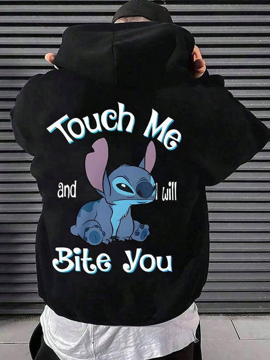 Stitch Touch Me And I Will Bite You Graphic hoodie Comfortable Travel And Casual Vacation Wear, Suitable For Both Men And Women