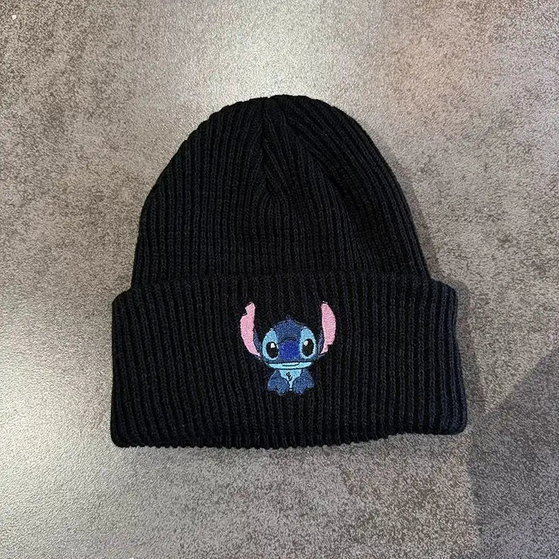 Stitch Knit Hat Cartoon Embroidered Benie Cap Cute Unisex Warm Stretchy Hats Christmas Gift for Adult Kids Outdoor Thermal Caps