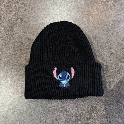 Stitch Knit Hat Cartoon Embroidered Benie Cap Cute Unisex Warm Stretchy Hats Christmas Gift for Adult Kids Outdoor Thermal Caps
