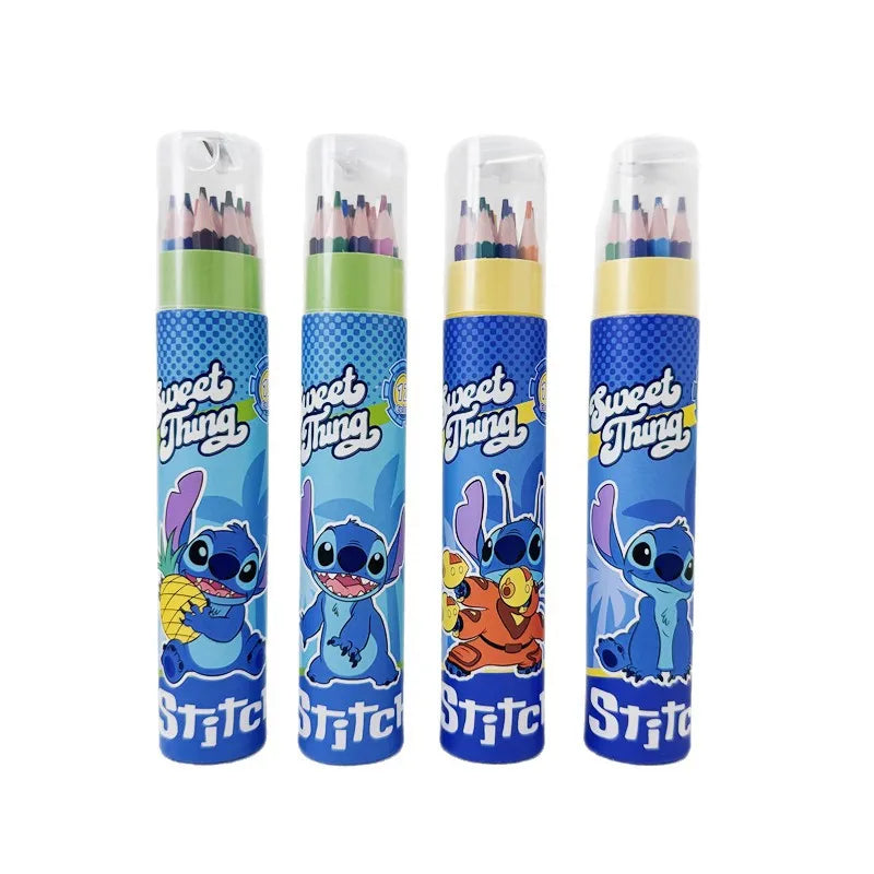 Cartoon Stitch 24 Color Graffiti Pen Art Drawing Pencils Wooden Colour Pencil School Stationery Students Toys Christmas Gifts