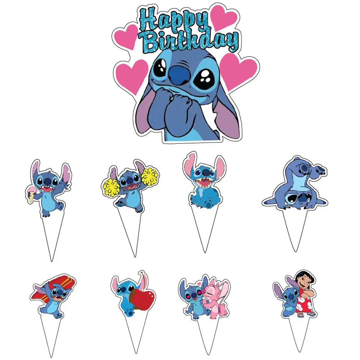 25pcs Stitch Cake Topper,Cupcake Toppers, Stitch Birthday Decorations,Stitch Theme Party Supplies