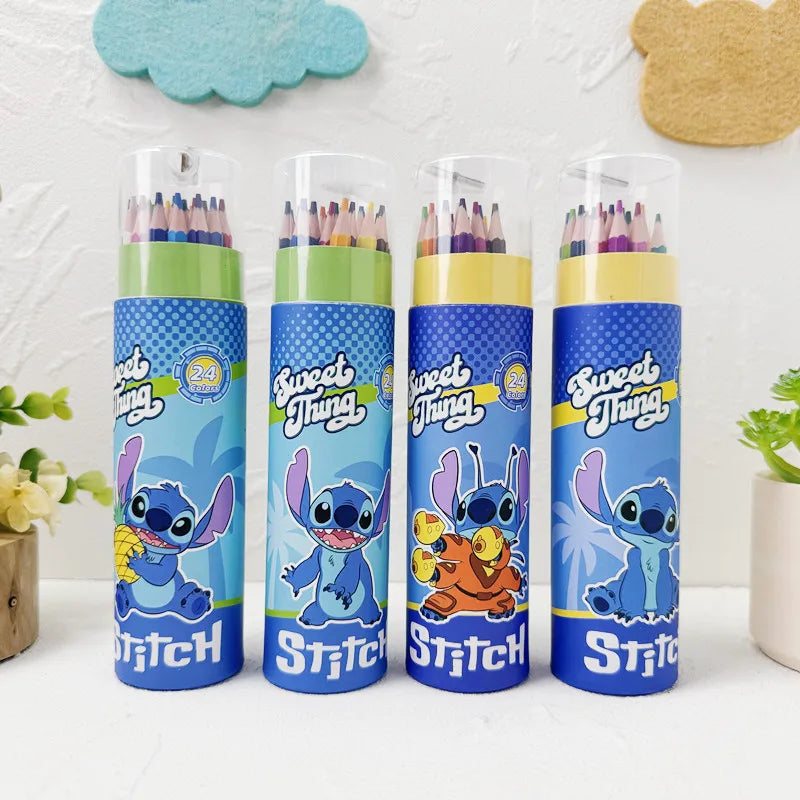 Cartoon Stitch 24 Color Graffiti Pen Art Drawing Pencils Wooden Colour Pencil School Stationery Students Toys Christmas Gifts