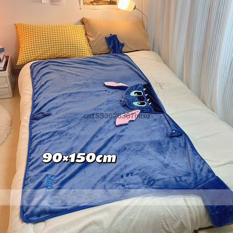 Comfortable Stitch Hooded Blanket Cartoon Anime Thickened Cloak Flannel Nap Sleeping Indoor Warm Stitch Blanket Gifts Girl
