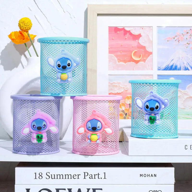 Stitch Character Flocked Cylinder Pen Cup Creative Cute Desk Accessory Design Perfect for Pencils Brushes School Office Decor