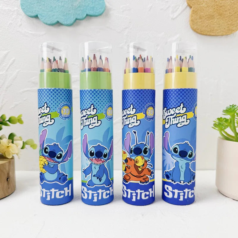 Cartoon Stitch 24 Color Graffiti Pen Art Drawing Pencils Wooden Colour Pencil School Stationery Students Toys Christmas Gifts