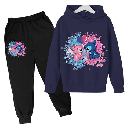 Stitch Man Spring and Autumn Boys and Girls Fashion Casual Sports Hoodies and Pants Set