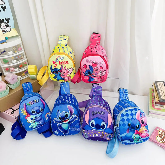 Stitch Cute Cartoon Shoulder Bag Kawaii Chest Bag Portable Travel Satchel Outdoor Tote Purse Children's Backpacks Christmas Gift