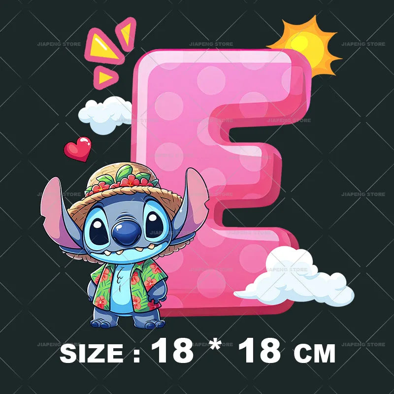 Cartoon Stitch Patches for Clothes Heat Transfer Patch On Clothing Stickers DIY T-Shirt Hoodies Accessory A-Z 26 English Letters