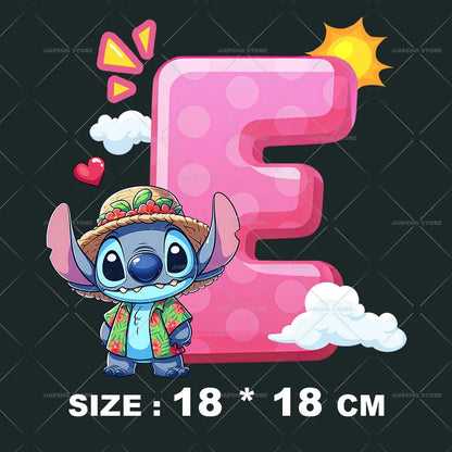 Cartoon Stitch Patches for Clothes Heat Transfer Patch On Clothing Stickers DIY T-Shirt Hoodies Accessory A-Z 26 English Letters
