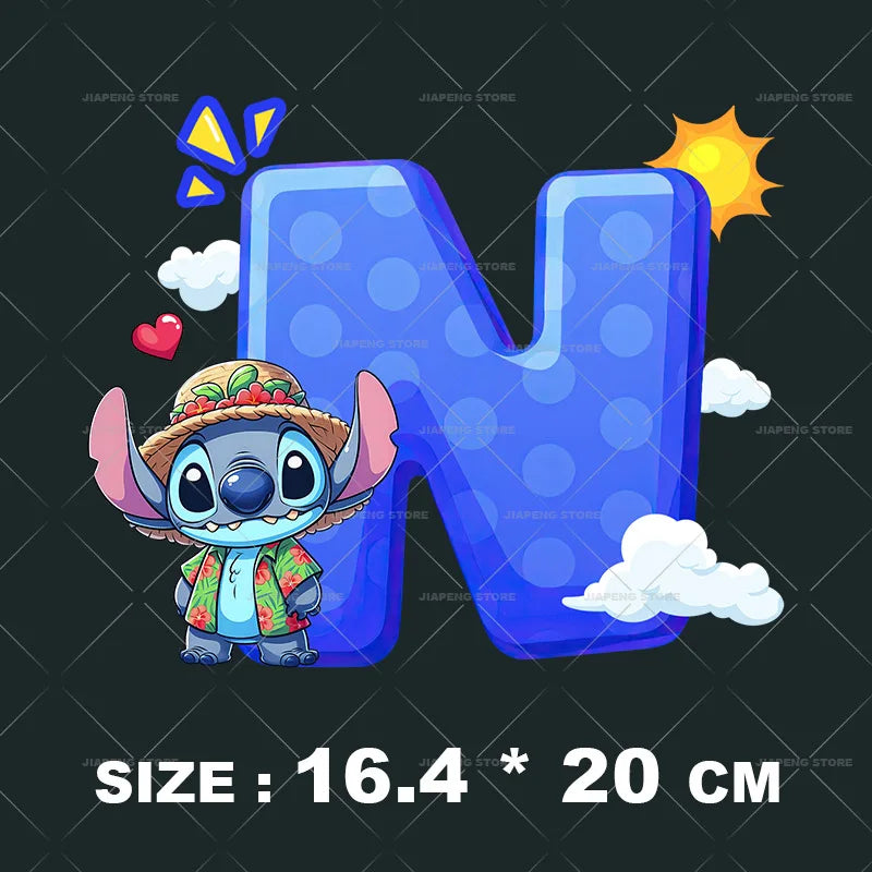 Cartoon Stitch Patches for Clothes Heat Transfer Patch On Clothing Stickers DIY T-Shirt Hoodies Accessory A-Z 26 English Letters