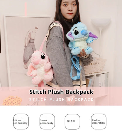 Lilo&Stitch Stitch Plush Backpack Blue Pink Cute Cartoon Skin Friendly Soft Outdoor Backpack Lightweight Children Birthday Gifts