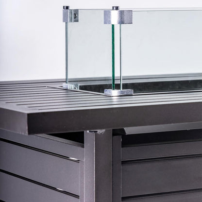 57IN Aluminum Fire Table with Glass Wind Guard with Cover and Table Lid, Bronze, Rectangular