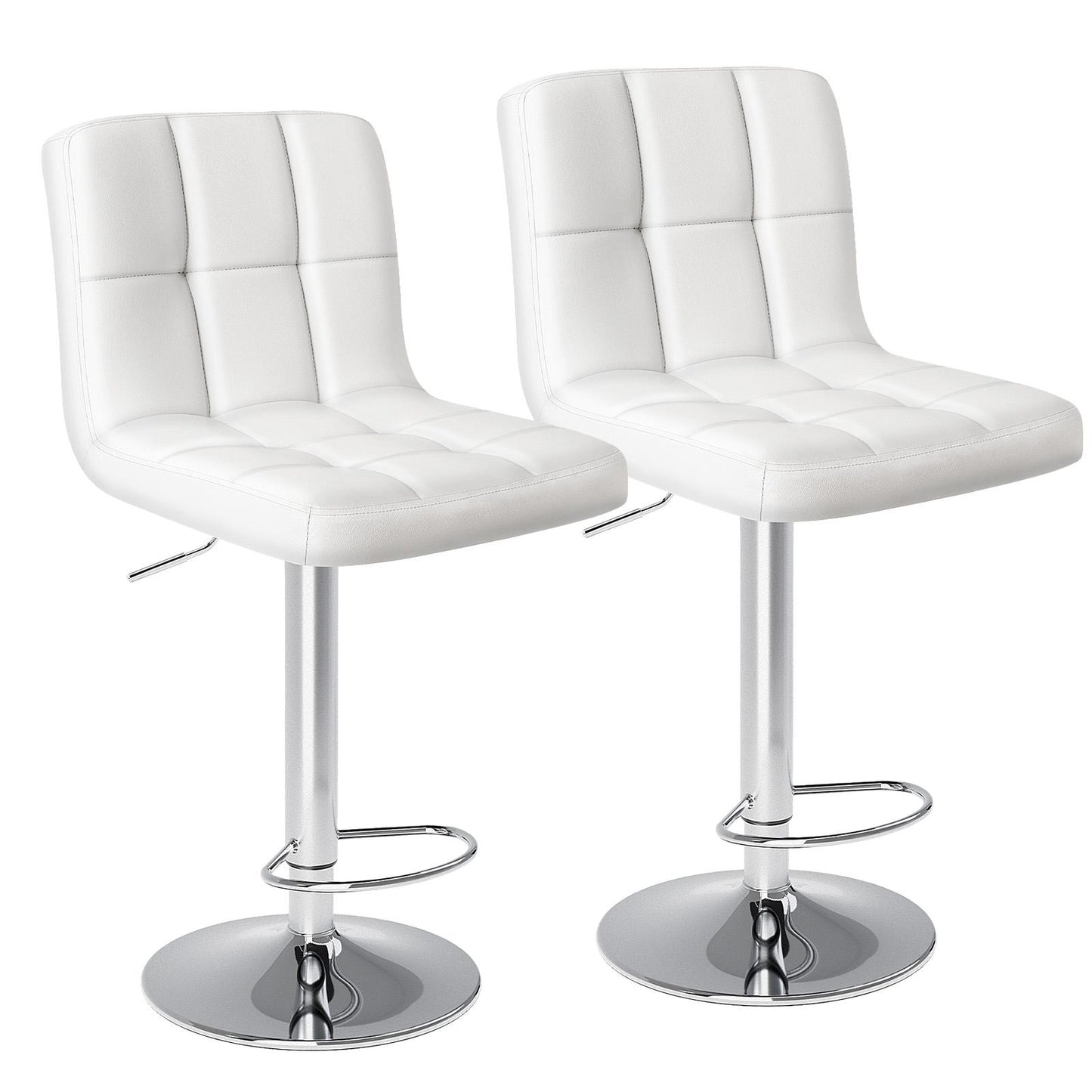 Bar Stools Set of 2, Counter Height Barstools,Square Seat Cushion Barstool with Back, Height Adjustable PU Leather Swivel Barstool ,White
