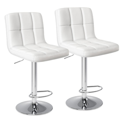 Bar Stools Set of 2, Counter Height Barstools,Square Seat Cushion Barstool with Back, Height Adjustable PU Leather Swivel Barstool ,White