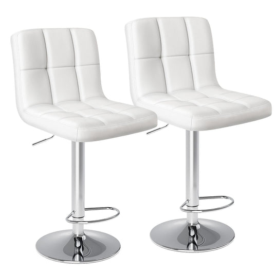 Bar Stools Set of 2, Counter Height Barstools,Square Seat Cushion Barstool with Back, Height Adjustable PU Leather Swivel Barstool ,White