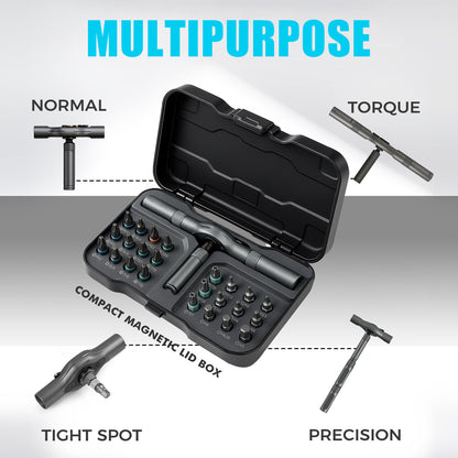 VMAN 24-in-1 Magnetic Ratchet Screwdriver Set with S2 Steel Bits & Flexible Shaft - Heavy-Duty Torque Wrench Kit with Ergonomic Handle, Impact-Resistant Case for DIY, Furniture Assembly, Electronics Repair, Bicycle Maintenanc