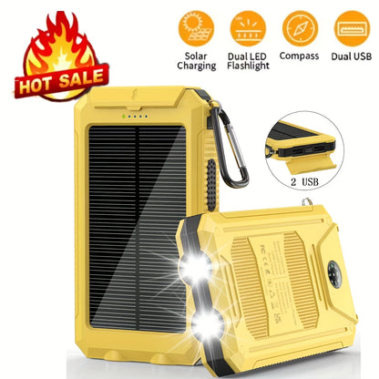 10000mAh/20000mAh Solar Powered Power Bank with Flashlight/USB/Type-C/Micro Interface/compass for Mobile Digital Electronics Devices, Durable and Long-lasting, Travel Camping, LED Flashlight, Hiking Buckle. The Best Gift for