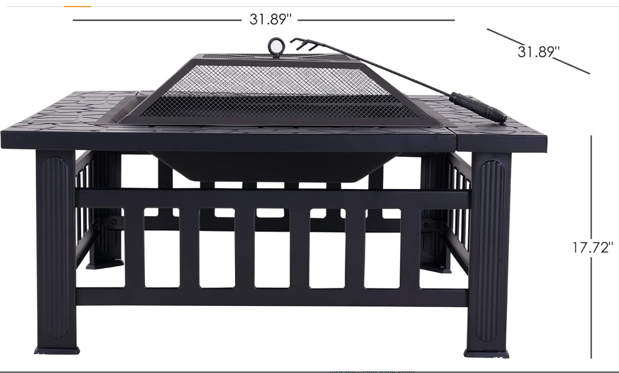 32 inch Outdoor Fire Pit Table Outside Backyard Patio Square Firepit Table
